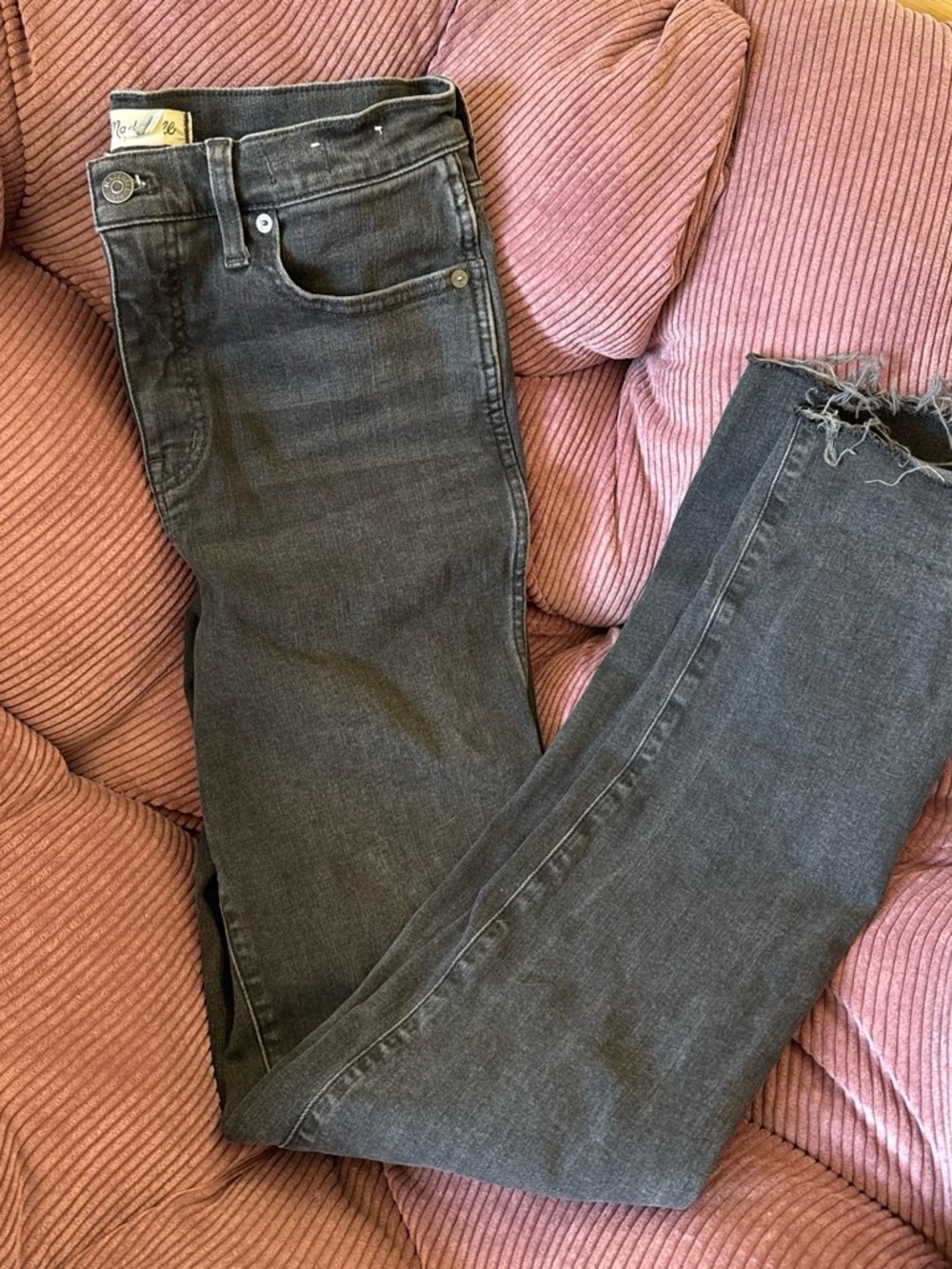 Madewell Skinny Jeans in charcoal gray with Raw Hem